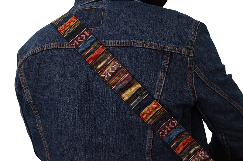 MUSIC FIRST Original Design, 2 inch width (5cm), Classic Country Style Yarn-dyed fabric & Genuine Leather Delux Banjo Strap, With 2 pieces of MUSIC FIRST Leather Strap Locker. (Classic Country Style) - Image 4